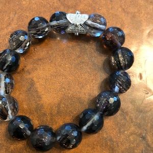 Glass bead bracelet silver brown purple